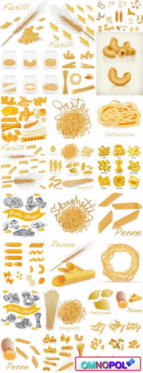 Pasta macaroni spaghetti flour products a vector Image 25 EPS