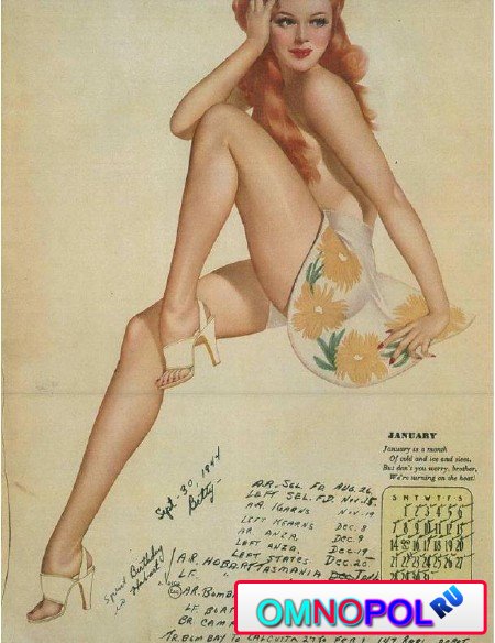 Pin-up Calendar - 1945, Annotated with an airmans diary