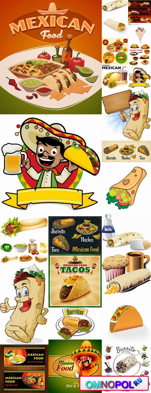 Burrito taco Mexican food flyer banner vector image 25 EPS