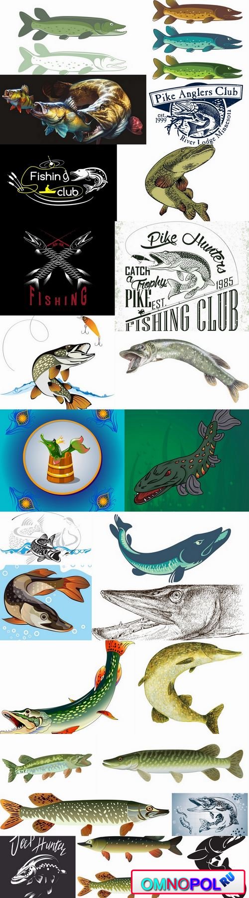 Trophy pike fishing mining vector image 25 EPS