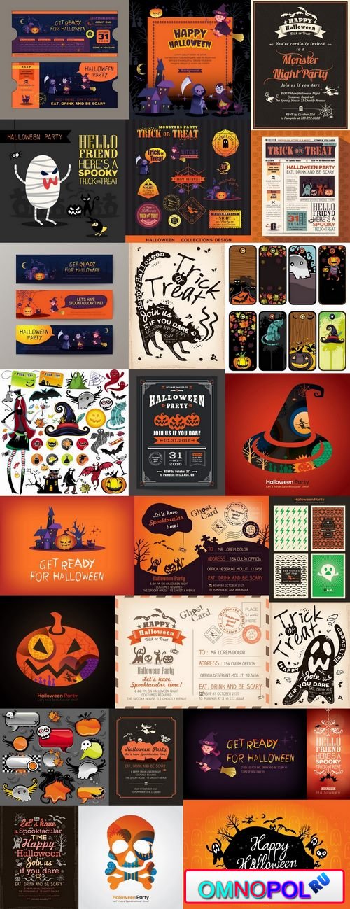 Halloween banner sticker pumpkin ghost witch vector picture 25 EPS